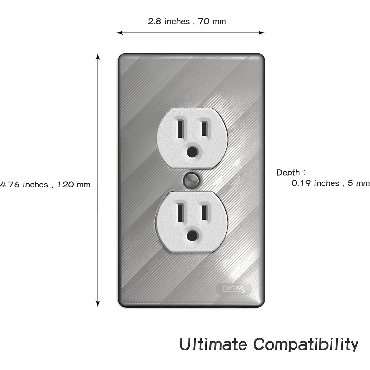 DICAS 2-Pack #304 Stainless Steel Switch Plates Cover,Duplex Receptacle Metal Electrical Outlet Cover,Home Decor,Standard Size 1 Gang 4.76