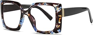 bullabulling Retro Square Blue Light Blocking Reading Glasses For Women Men Oversized Anti Anti Glare UV Eyewearâ€¦ (floral/black, 2.0)