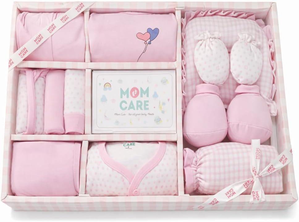 MOM CARE Newborn Gift Set Has All Born Baby Items for Both Newly Born Baby Boy or Girl for or Girls Unisex 11 pcs Set Pink