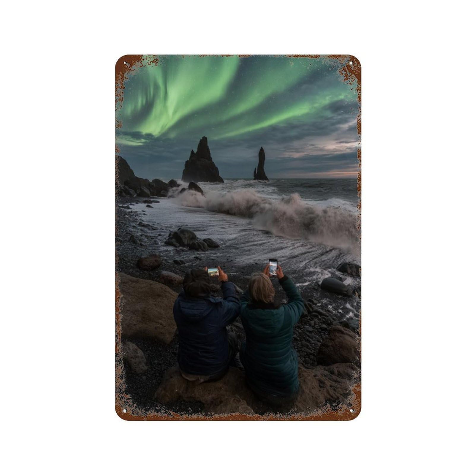Aurora Borealis Photography 11.8"x7.9" Vintage Rust Metal Sign, Classic Wall Plaque for Pub, Kitchen And Man Cave Decor