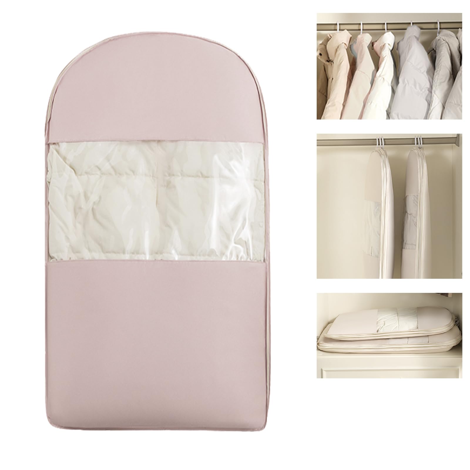 Space Saving Hangable Garment Bag with Self Compression Zipper - Organizer for Closet Pink S