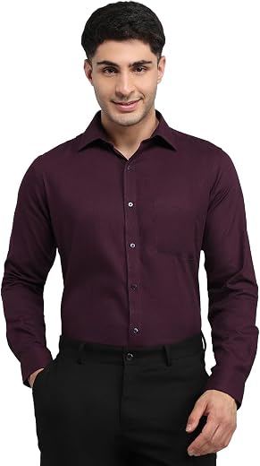 Raymond Men Slim Fit Solid Pattern Pure Cotton Semi Cutaway Collar Full Sleeve Formal Shirt