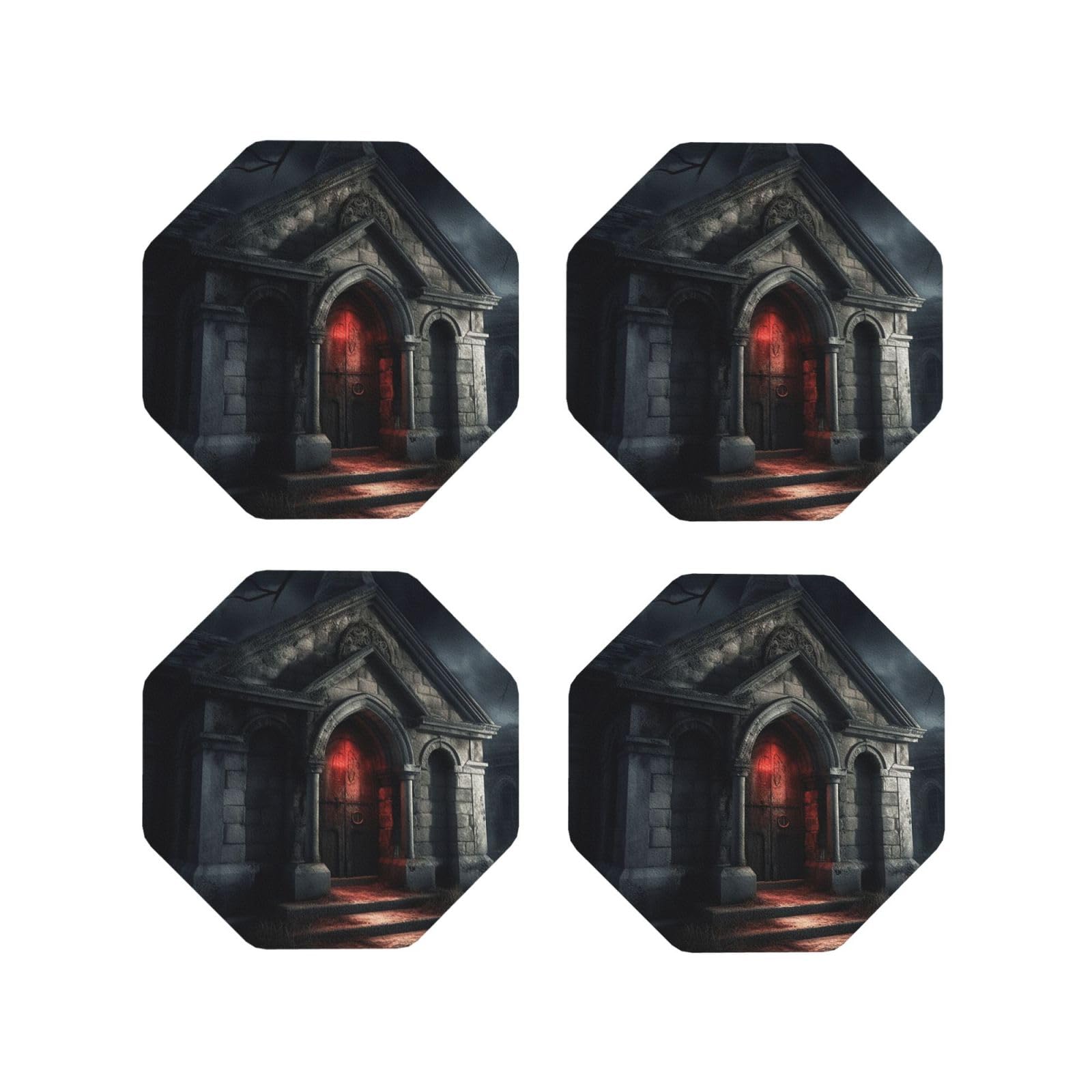 4pcs Drink Coasters for Tabletop Protection, 4" Leather Coasters for Drinks, Old Crypt Cup Coasters for Coffee Table Decor, Non-Slip Drinking Cup Mat for Hot Or Cold Drink