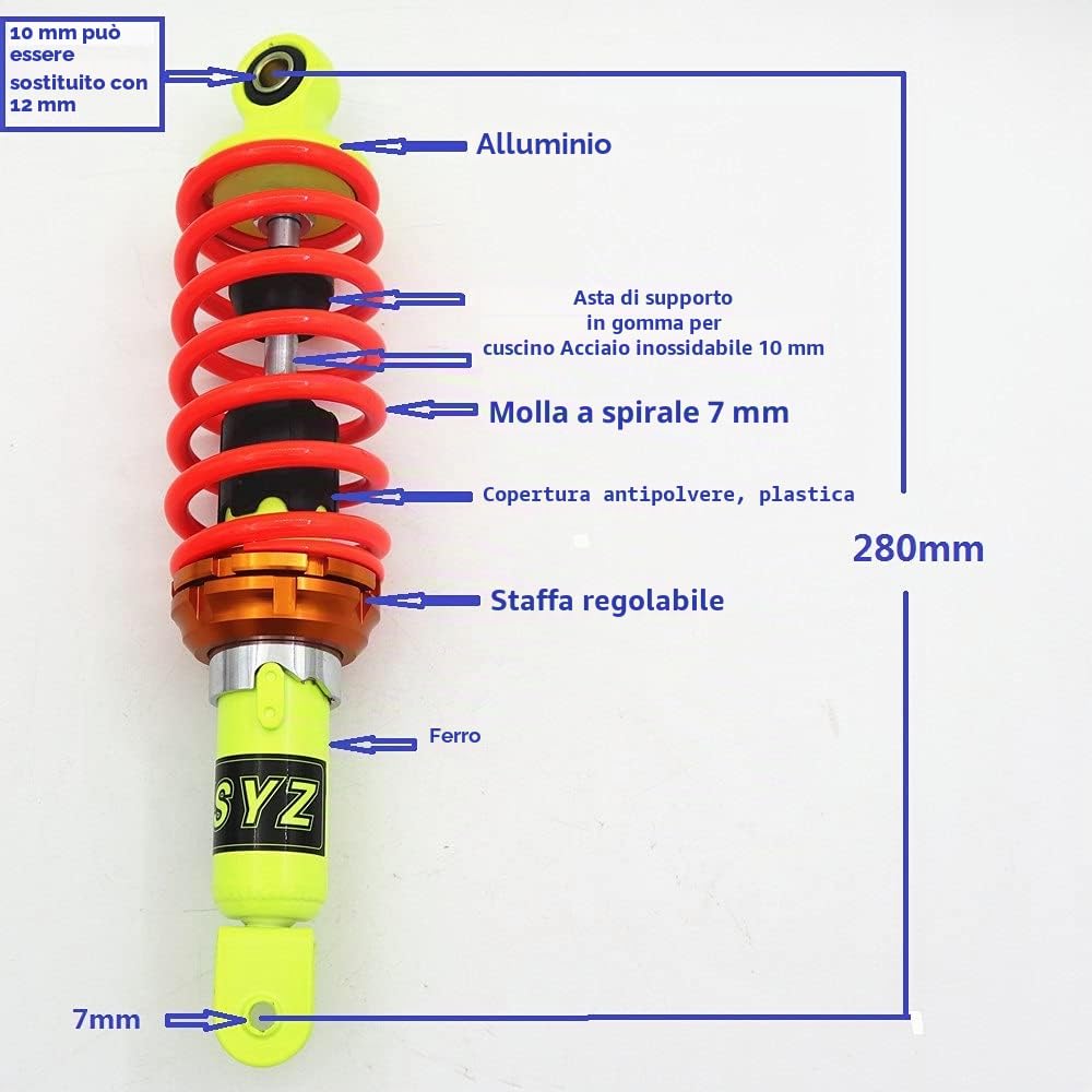 Ammortizzatore di sospensione posteriore 280 mm Honda Navi110 Dio50 Yamaha Bw's50 Aerox50 Jog50 scooter 50cc 100cc 125cc