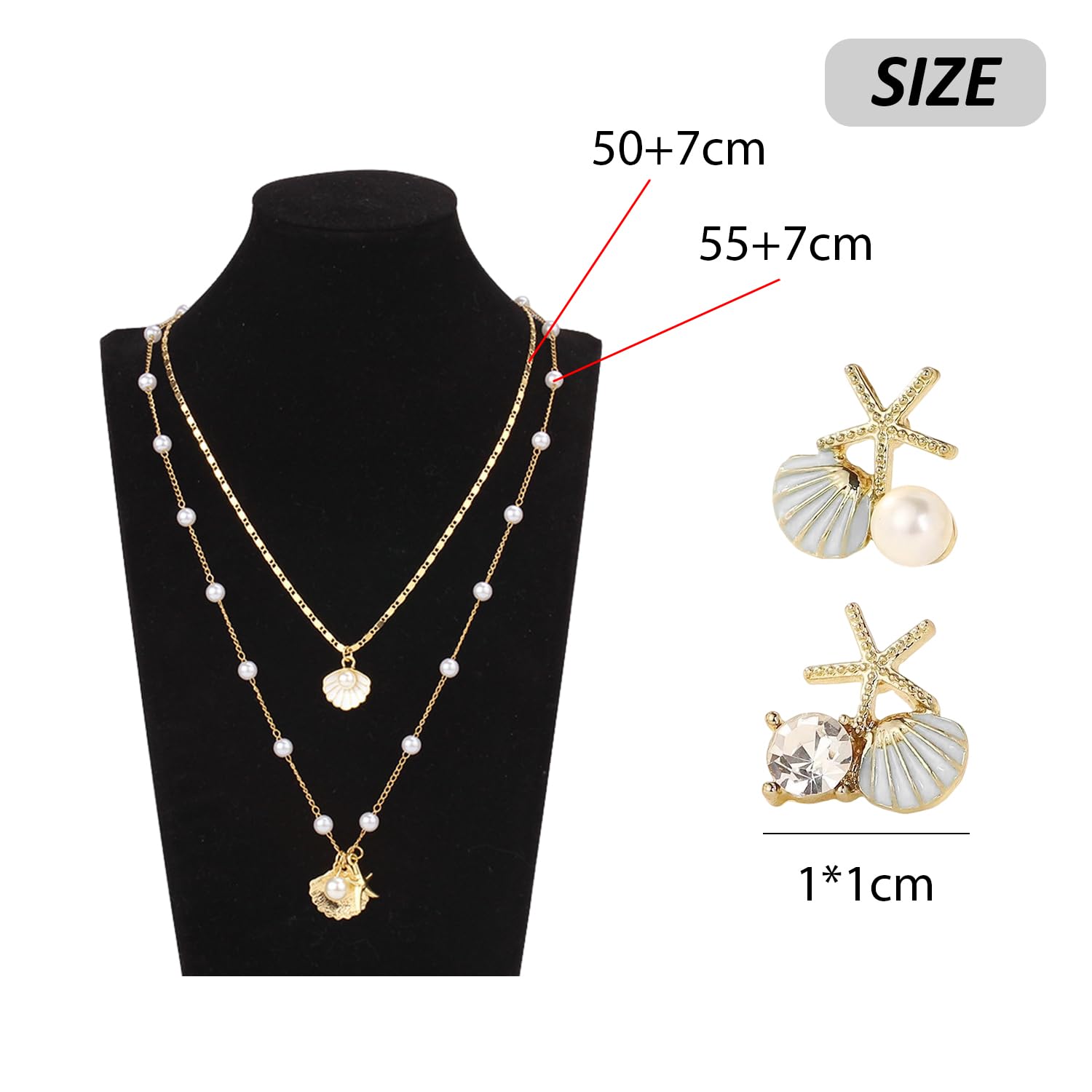 2 szt. Naszyjniki z muszli, 1 para kolczyków z muszli, biżuteria w stylu boho naszyjnik ze stopu pereł fantazyjne kolczyki w stylu oceanu biżuteria na wakacje na plaży, Talla única