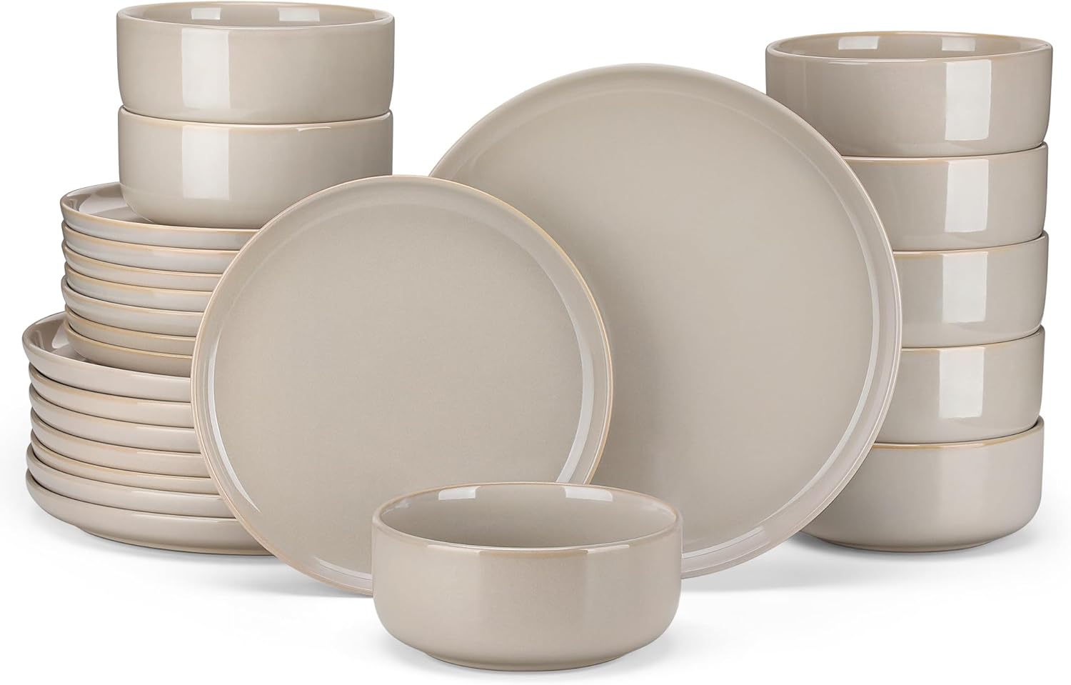 vancasso PLAYA Ceramic Plates and Bowls Sets,24 Pieces Grey Dinnerware Sets for Kitchen,Reactive Glaze Dishes Set for 8, Dishwasher and Microwave Safe