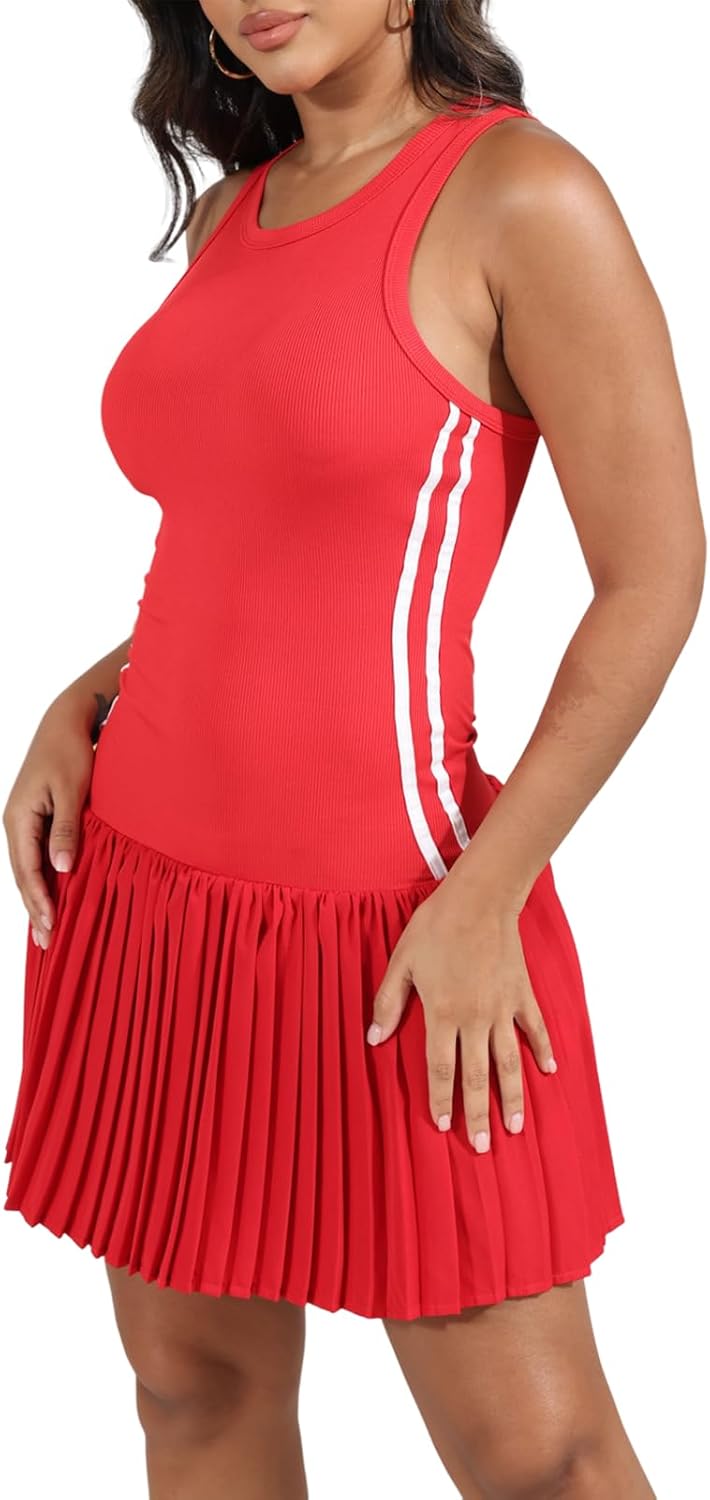 kaimimei Women Summer Striped Pleated mini Dress Casual Sleeveless Ribbed Athletic Short Dresses - Image 4
