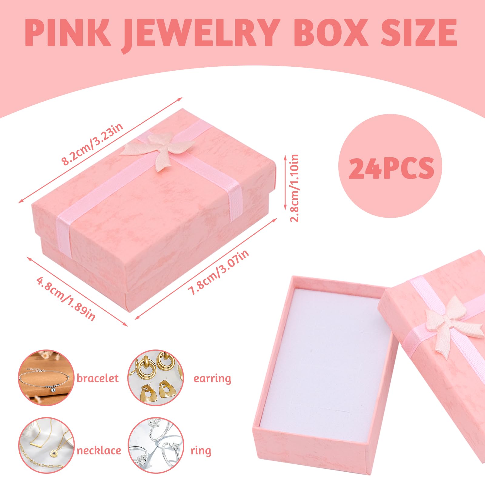 Fahibin 24 Pezzi Scatole Regalo per Gioielli,Scatoline Piccole per Gioielli, Scatola Regalo Piccola Rettangolare Bracciale e Orecchini per Anelli, Orecchini, Collane e Braccialetti, Rosa