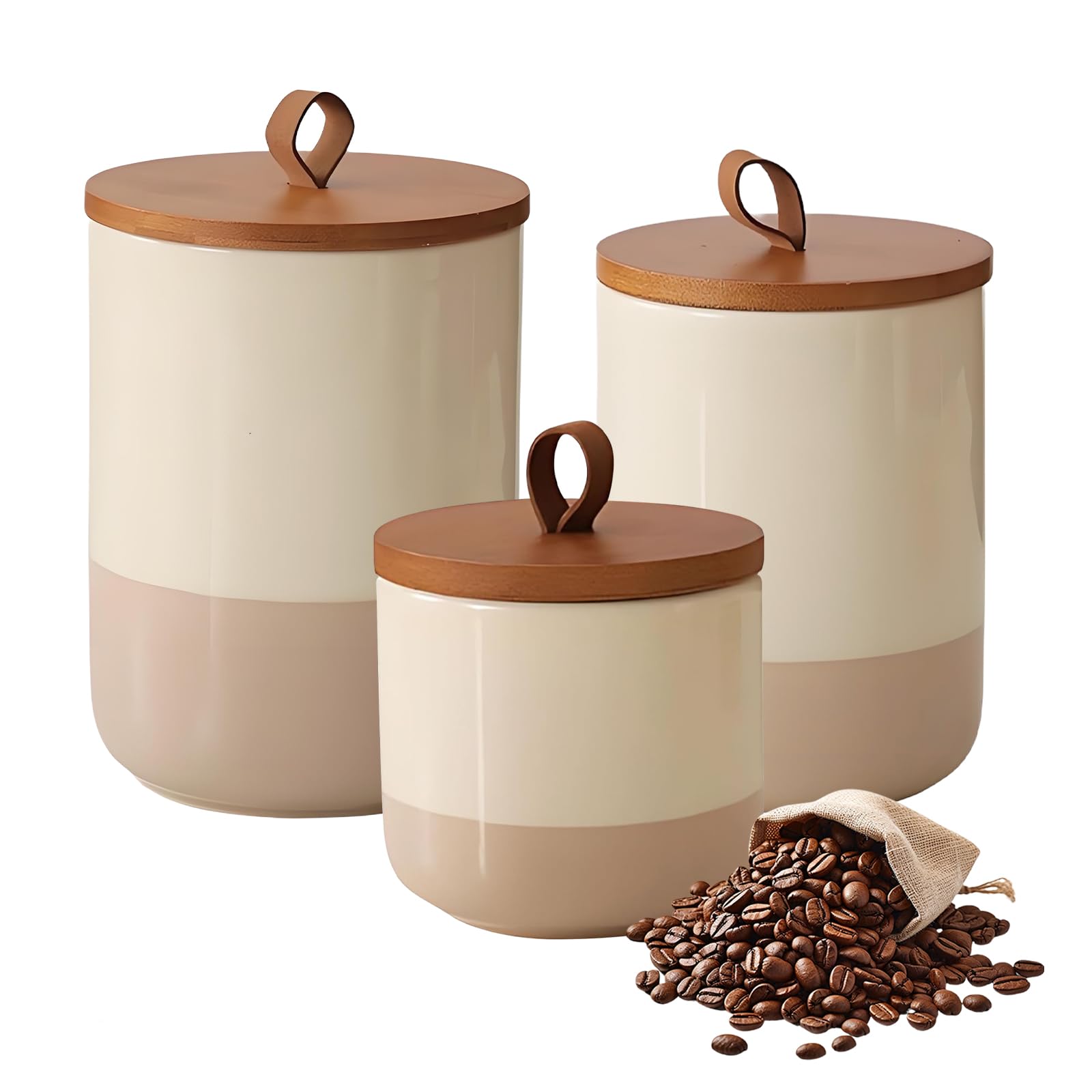 Simcat Barattoli e contenitori in ceramica da 9/27/44 once con coperchi, per tè, caffè e zucchero, set da cucina sigillati per uso domestico, contenitori per la conservazione degli alimenti (3 di