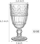 AVLA 6 Pack Glass Goblet, 12 OZ Vintage Wine Glassware, Romantic Wedding Glass Set, Drinking Stemware Beverage Cups for Party, Bar, Champagne, Juice, Beer, Cocktail, Embossed Design