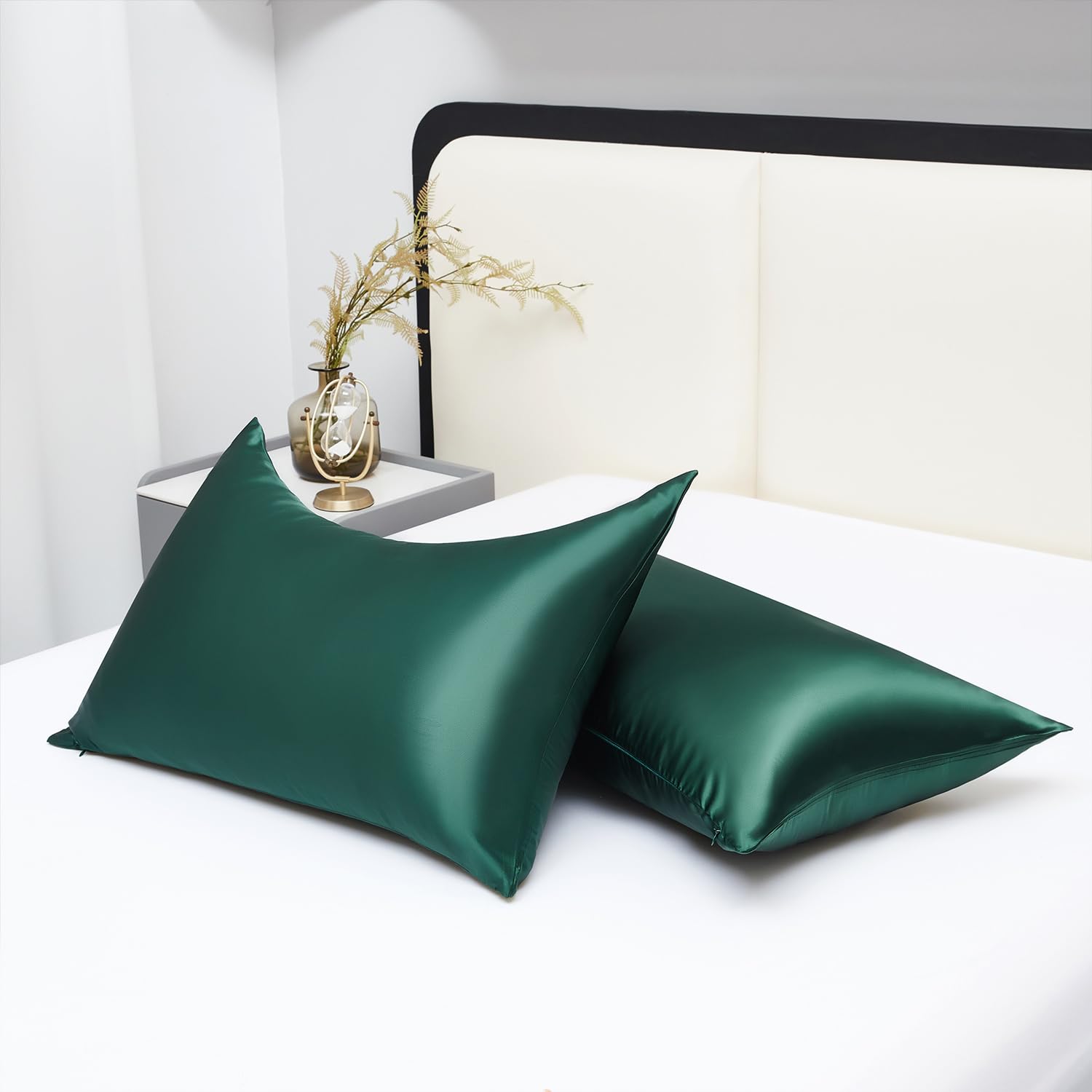 HIGCooling Curved Pillow Cases 2 Pack for Curved Pillows - Silky Soft Stretch Satin, Dark Green - 20x36 Inches - Fits Curved Side Sleeper Pillows, Machine Washable, King Size