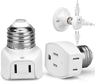 E26/E27 3 Prong Light Socket to Plug Adapter, 2 Prong/3 Prong Light Socket Adapter Outlet, Polarized Screw in Outlet Light Bulb Converter Socket Fit for 2/3Prong Convert, for Porch Patio Garage