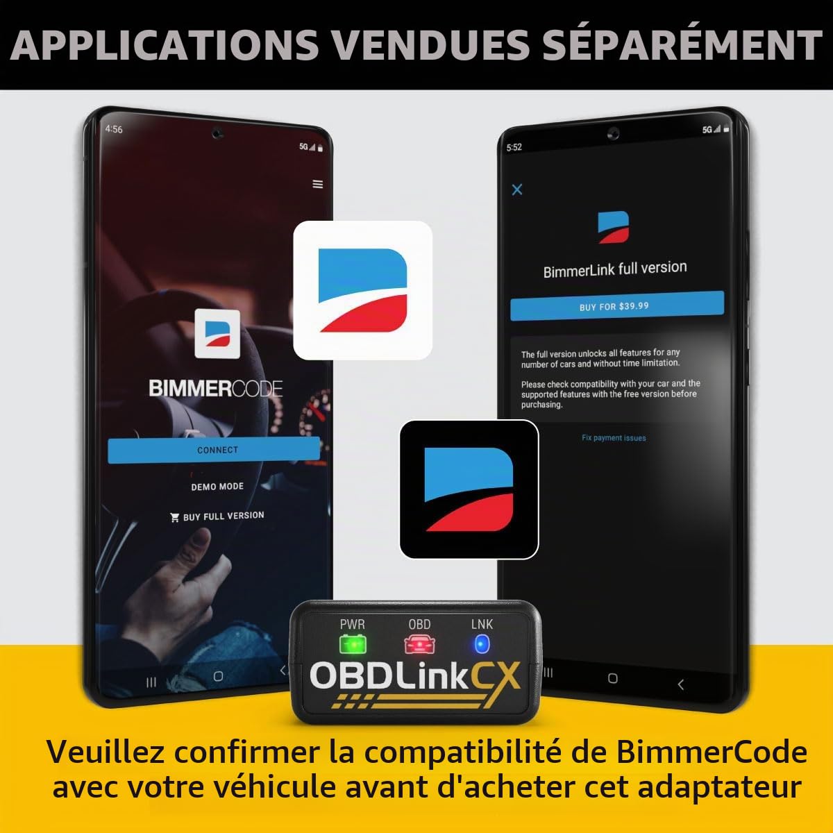 OBDLink CX Adaptateur OBD2 Bluetooth 5.1 pour BMW et Mini, Compatible BimmerCode, iPhone/iOS & Android – Codage véhicule et diagnostic OBD II