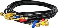 Upgraded 1/4" A2L Refrigerant Hose Kit, 72" Ball Valve Hoses with Color-Coded Wrenches for R-1234YF, R-134A, R-410A - Pack of 3
