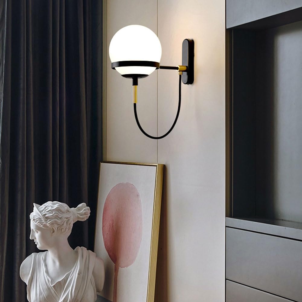 Genérico Lámpara de Pared de Vidrio Moderna con Globo de Vidrio Arte de Hierro Cepillado Apliques de Pared Bolas Acabado Rústico para Dormitorio Baño Vestidor Iluminación Luz de Pared