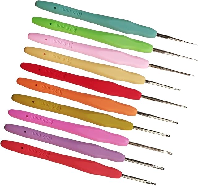 Gnognauq 10pcs Small Size Lace Crochet Hooks Set Knitting Tool with Ergonomic Handle 0.5mm - 2.75mm