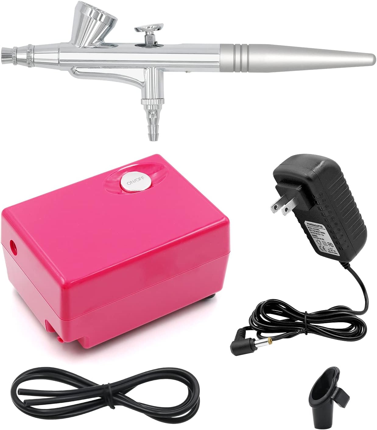 Airbrush Makeup Set Pinkiou Air Brush Kit for Face Paint with Mini Compressor 0.4mm Needle and Nozzle Nail Body Paint SP16 (RED)