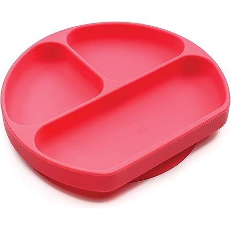 Bumkins Silicone Grip Dish, Suction Plate, Divided Plate, Baby Toddler Plate, BPA Free, Microwave and Dishwasher Safe – Red