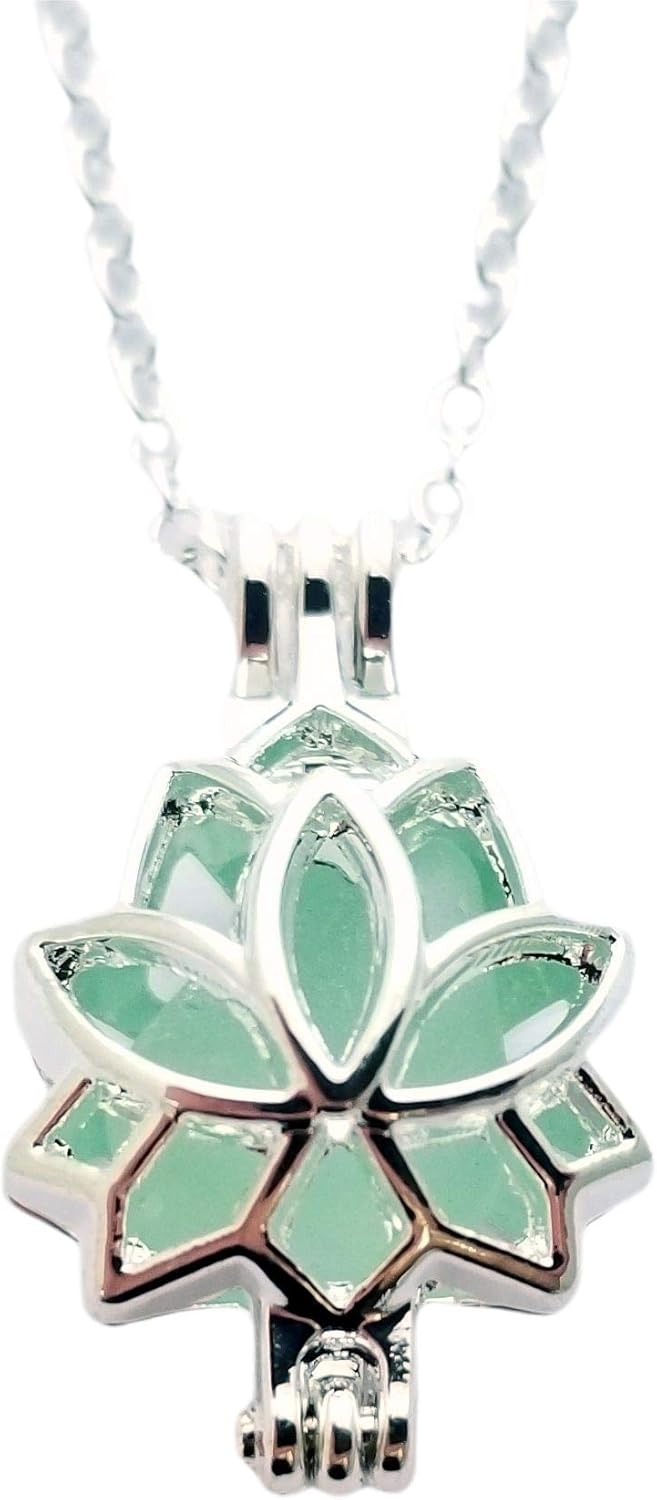Hawaii jewelry,"Yoga Jewelry" Lotus locket with a piece of natural sea glass necklace, (Hawaii Gift Wrapped, Customizable Gift Message)