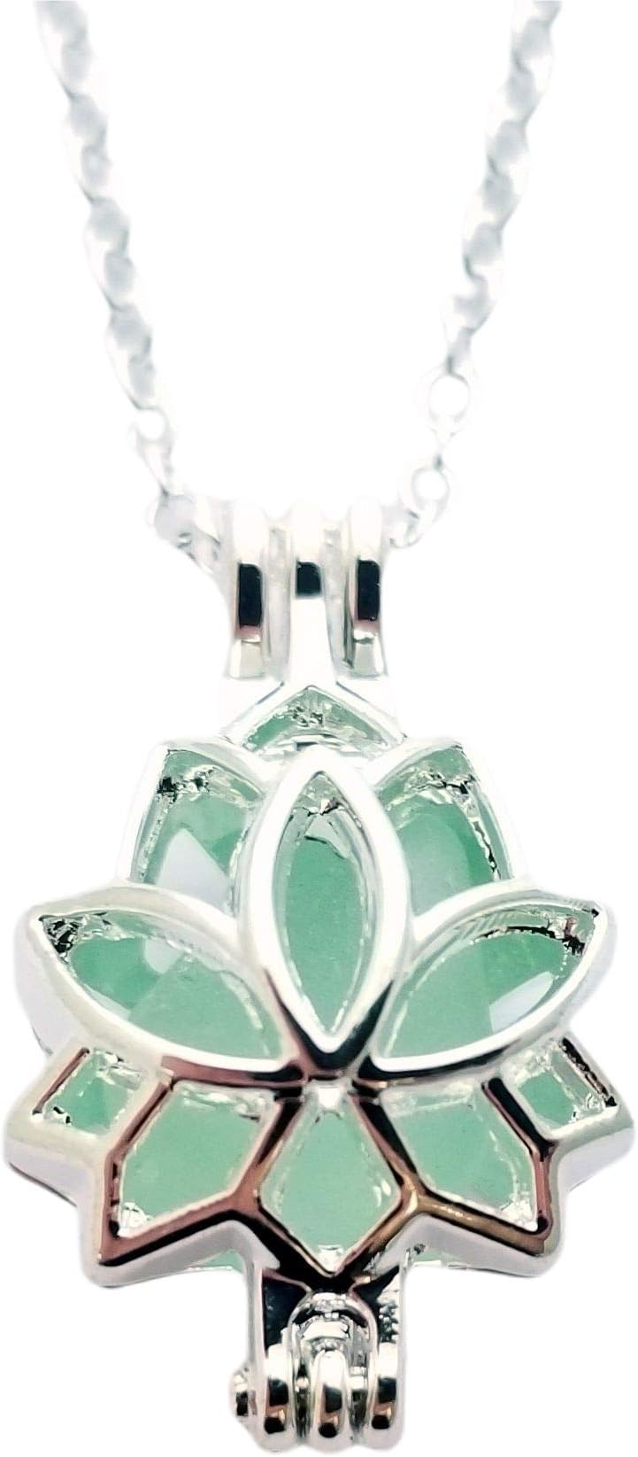 Hawaii jewelry,"Yoga Jewelry" Lotus locket with a piece of natural sea glass necklace, (Hawaii Gift Wrapped, Customizable Gift Message) (Non-Personalized)