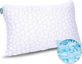 Shredded Memory Foam Pillows for Sleeping Cooling Bamboo Pillow with Adjustable Loft Hypoallergenic Bed Pillows for Side a...