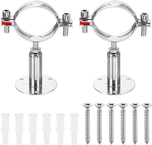 HARFINGTON 2 Set Wall Mount Ceiling Mount Pipe Supports 304 Stainless Steel Adjustable Pipe Bracket Clamp with Screw for OD Pipe 2"-2.2" (51-57mm)