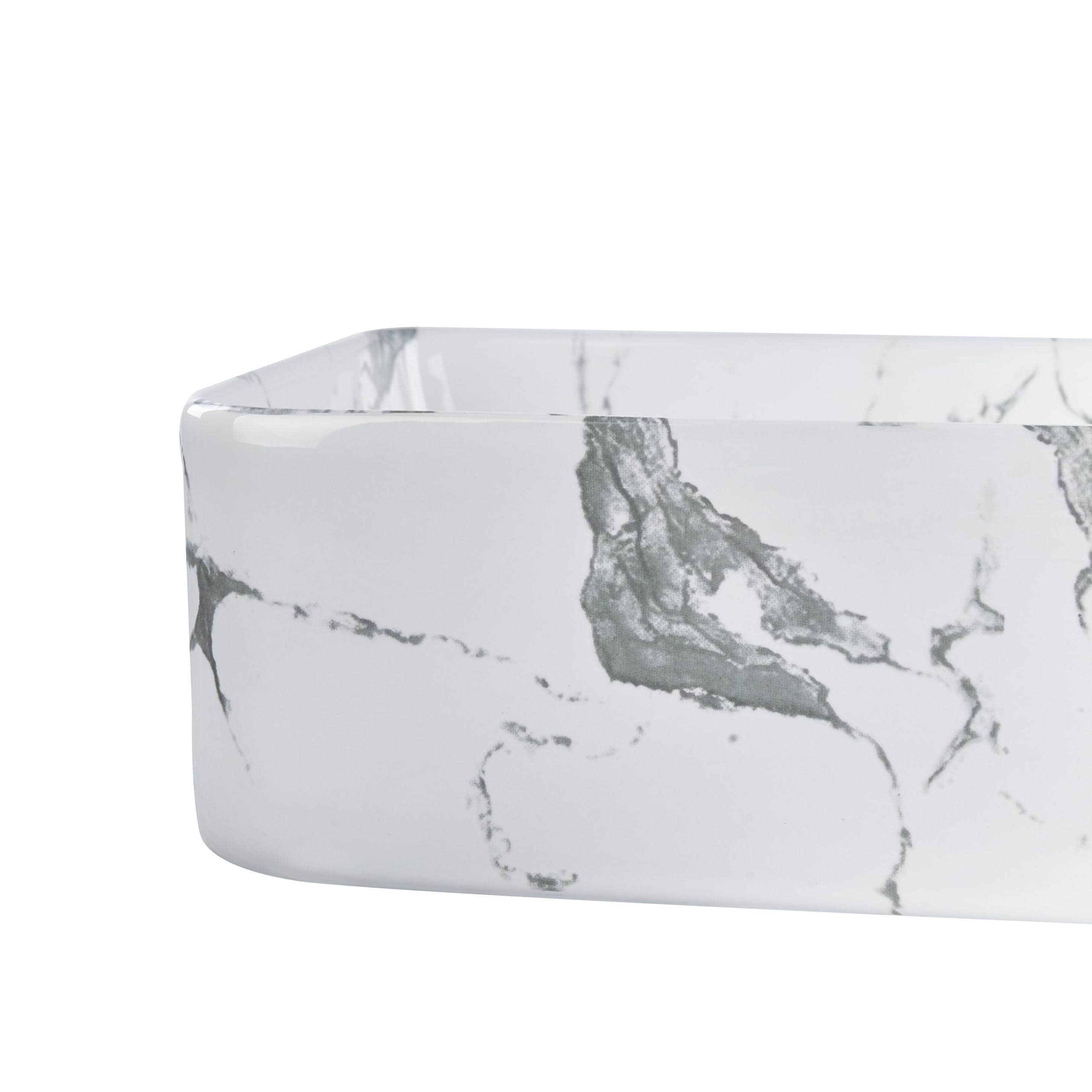 Lavabo Moderne en Céramique Effet Marbre 62 x 35 cm Forme Rectangulaire Blanc Ipala
