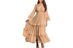 Women's V Neck Long Sleeve Flowy Boho Maxi Dress