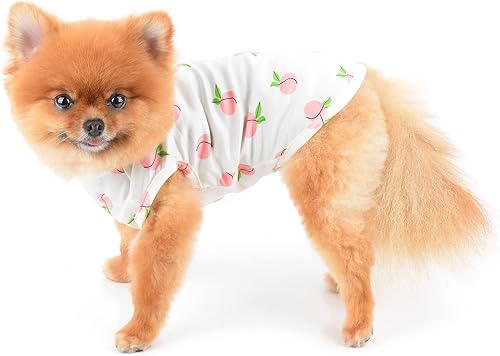 Miniatura 9 de SMALLLEE_LUCKY_STORE Camiseta con estampado de durazno para mascotas, camiseta para cachorros con anillo en D para perros pequeños y medianos,