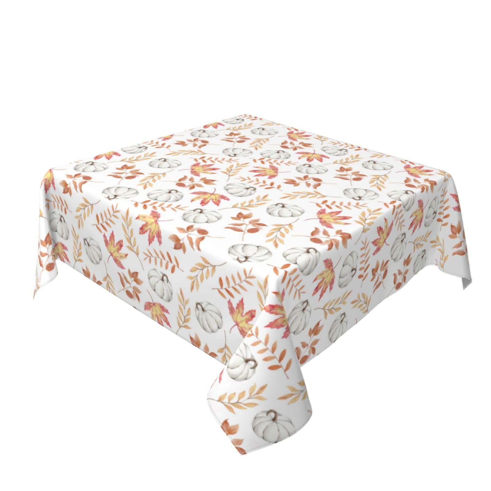 GOLIANDA Fall Tablecloth 60x60 Inch Square White Pumpkin Orange Maple Leaf Fall Decorations Table Cloth Polyester Thanksgiving Autumn Harvest Table Cover for Home Party Picnic Kitchen Decor Outdoor
