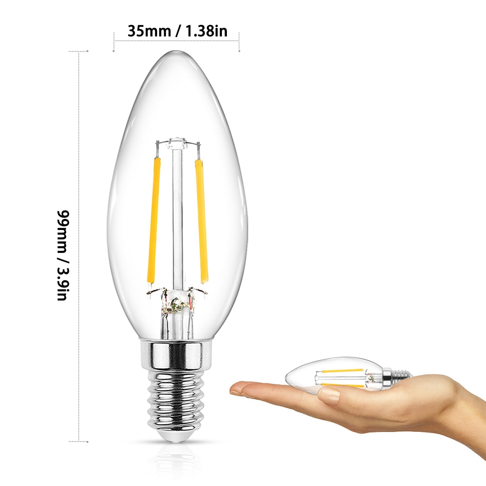 Ascher E12 LED Classic Candelabra Clear Light Bulb