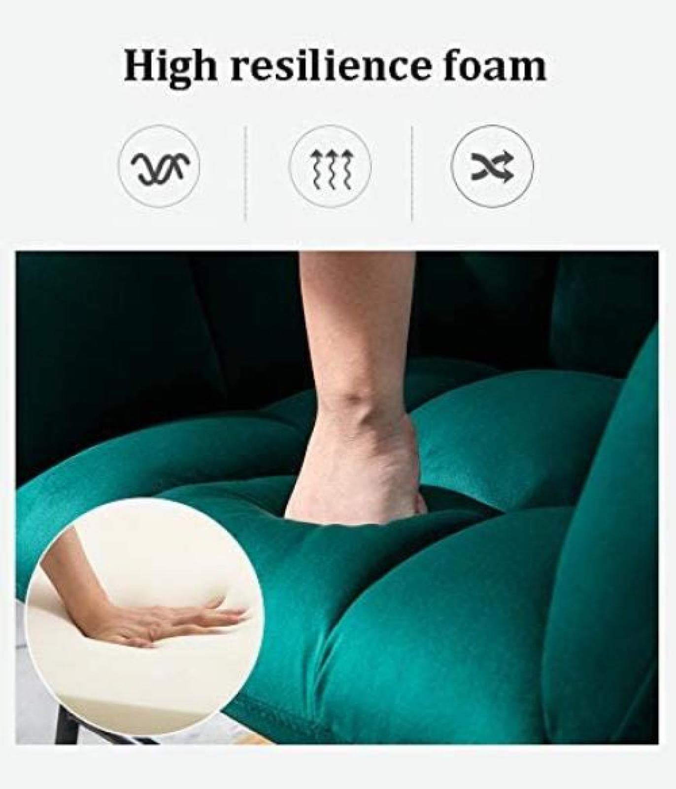 Sedia a dondolo reclinabile moderna con sgabello, divano singolo imbottito in rosa, verde o blu, gambe in legno massello, ideale per camera da letto o soggiorno