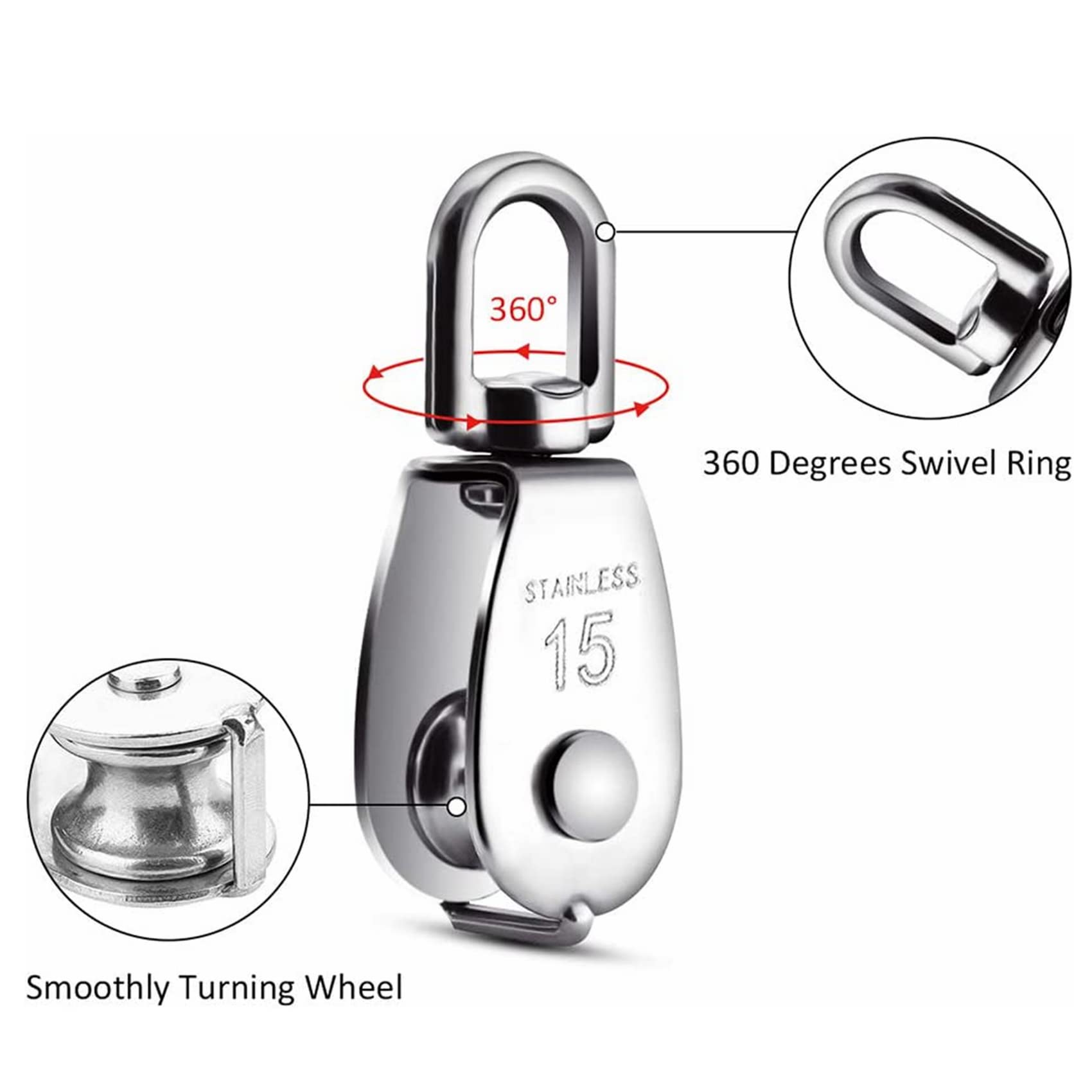 Stainless Steel Pulley Block - 35kg Lifting Capacity -2 Stainless Steel Pulley Block - 35kg Lifting Capacity -2
