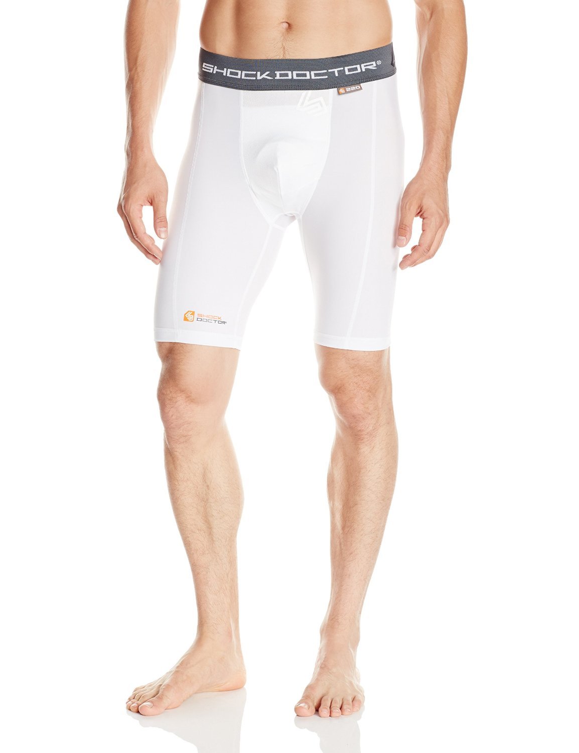 Shock Doctor, Pantaloncini di Compressione con Sospensorio Uomo Bioflex, Bianco