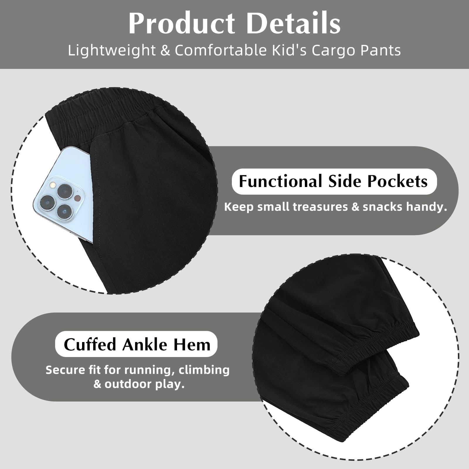 LACOFIA Pantalones Cargo Niño Pantalon Jogger con Cintura Elástica Ligero Secado Rápido para Primavera/Verano 6-14 Años