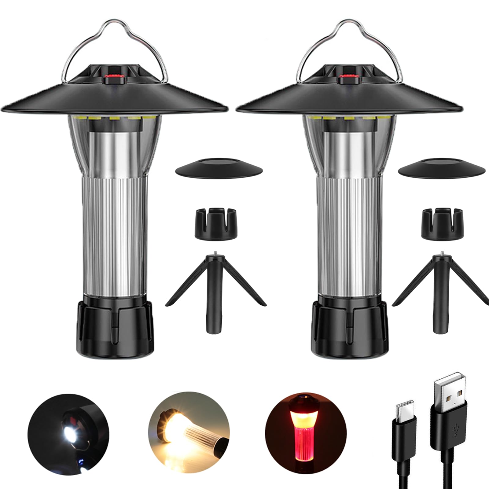 BATOT LEDキャンプランタン USB充電式 ゴールゼロ ランタン 2個入り 多機能ミニランタン 懐中電灯 無段階調光 3色4点灯モード 2600mAh 磁石ベース付き 92g超軽量 7-120時間持つ 380LM超高輝度 IP45防水 登山/夜釣り/キャンプ/キャンピング/ハイキング/防災/地震/作業用/停電用/緊急照明用/アウトドア用 【小型ランタン+シェード+ミニ三脚】