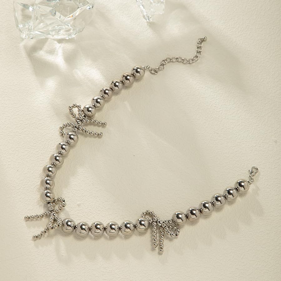 Chunky Gold Bow Necklace for Women Bow Beaded Choker Gold Chain Necklace Bow Jewelry - Image 5