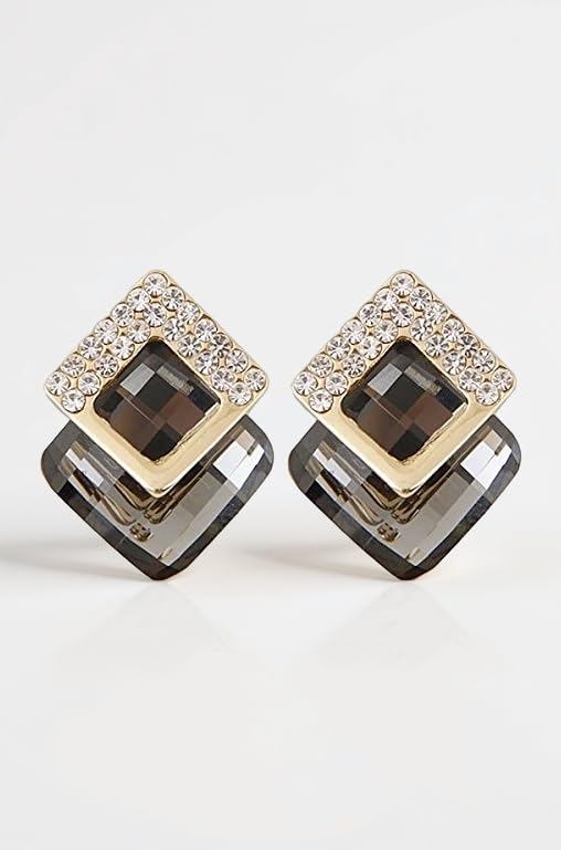 18k Gold Plated Austrian Crystal Earrings for Women & Girls | Luxury Rhinestone Square Italian Designer Earrings | Latest Stylish Fancy Zircon Party Earring