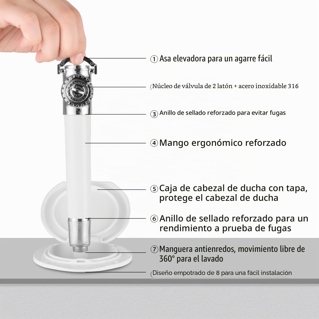 Kit de ducha de popa empotrada marina con manguera de 2,5 m - Ducha de mano de acero inoxidable para barcos, yates, autocaravanas y caravanas - Ducha de popa extraíble con tapa y kit de montaje