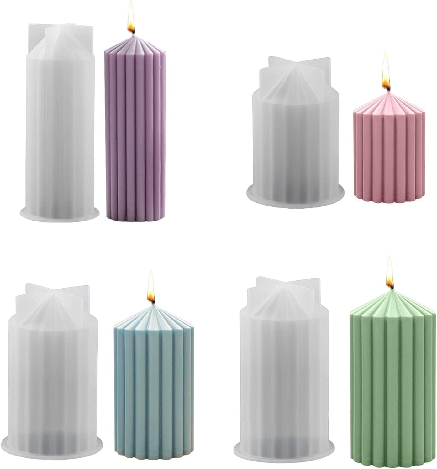 4pcs Striped Column Candle Molds for Candle Making 3D