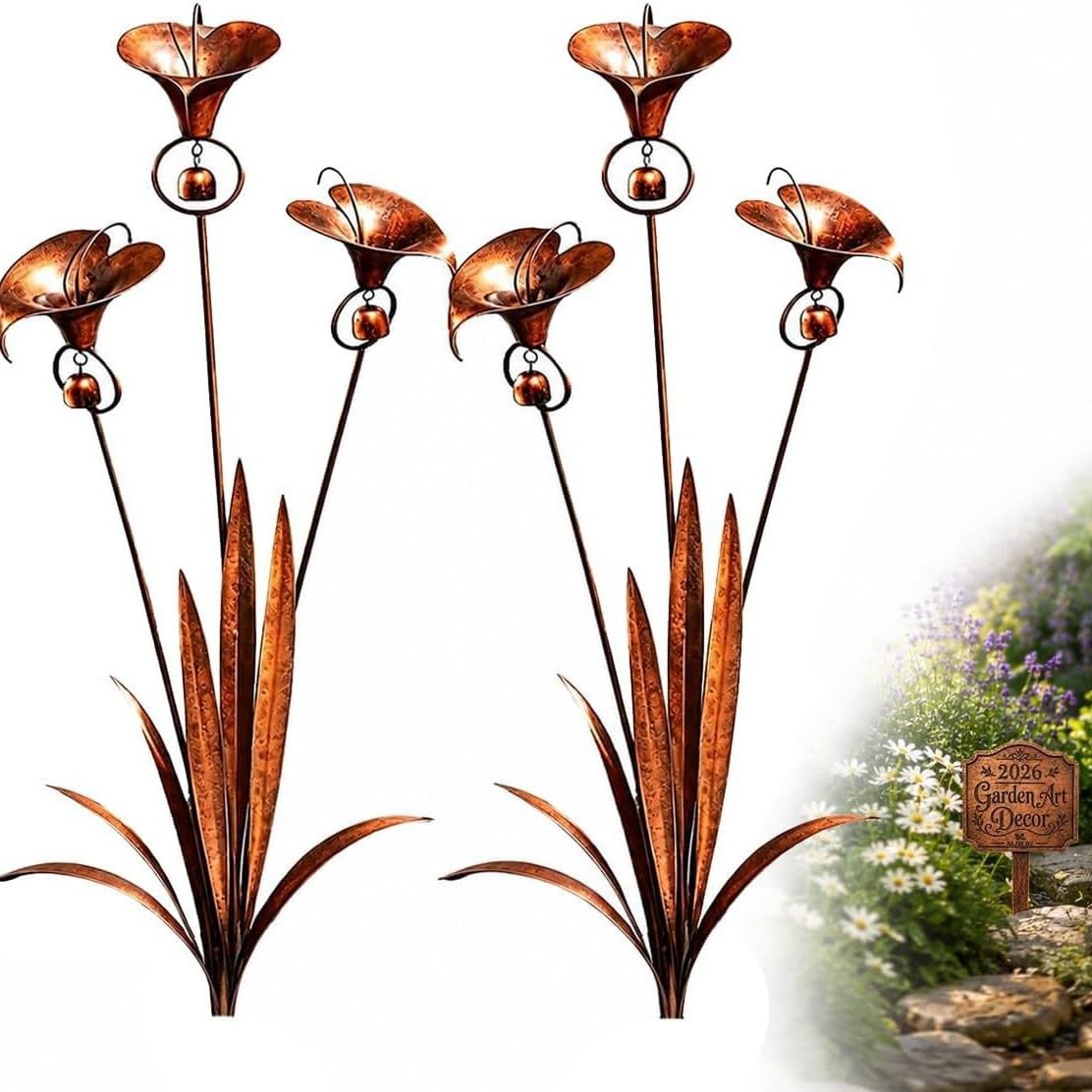Piquets en cuivre flammé pour décorer une terrasse ou pelouse