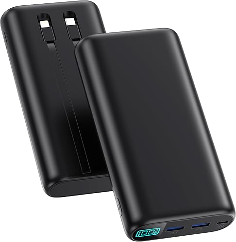 Cargador portátil de 40,800 mAh con cables integrados, 5 salidas USB, batería de reserva, 25 W PD USB C pantalla LCD de carga de teléfono compatible