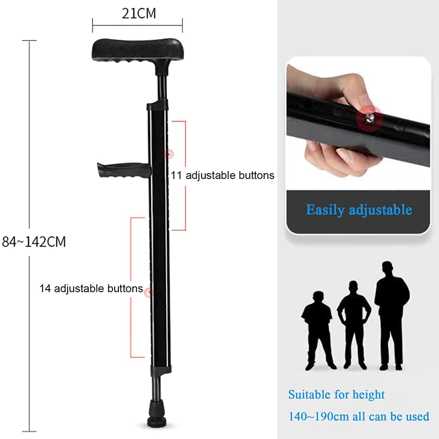 LIOONS Muletas médicas, muletas ortopédicas de Aluminio, Bastones para Axilas de Altura Ajustable, Andador Antideslizante para Hombres y Mujeres