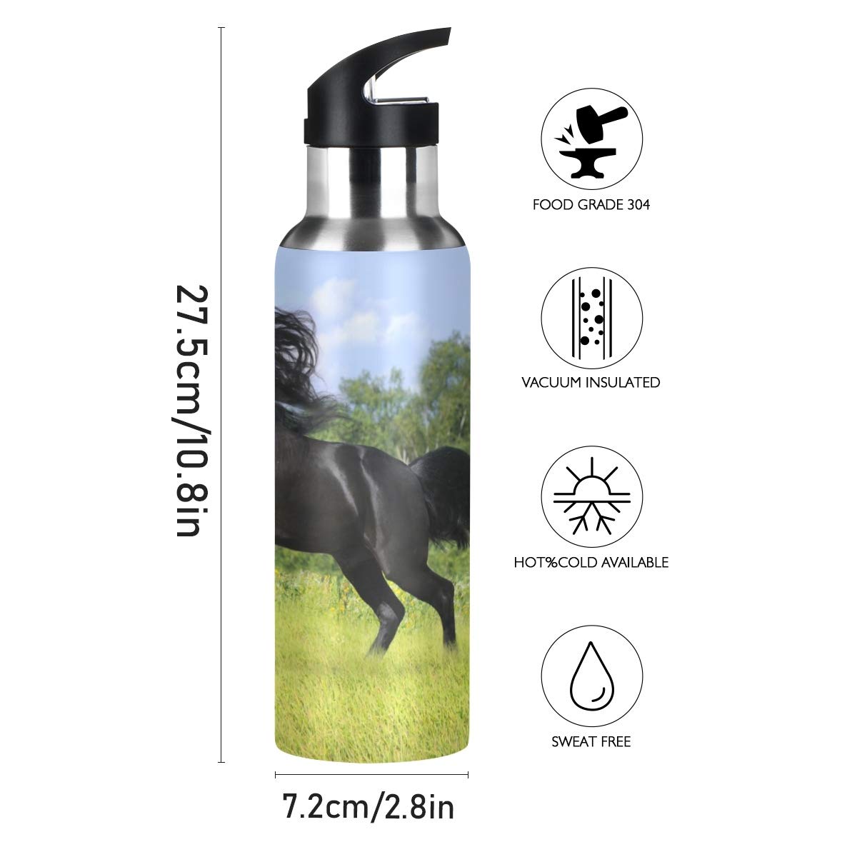 Borraccia Termica In Acciaio Inox 600 Ml - Con Cannuccia, A Bocca Larga, Isolante E Senza BPA