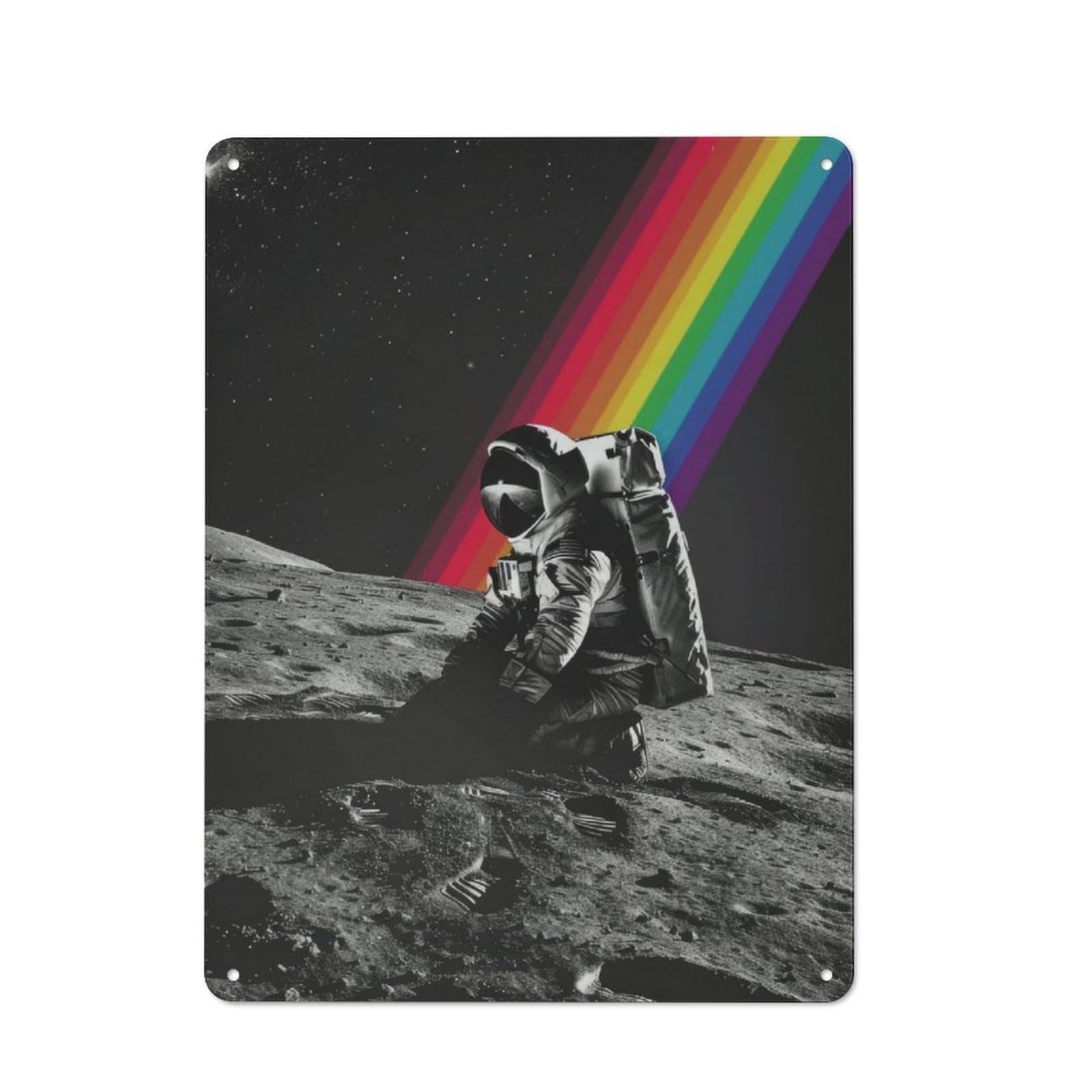 Junmoney Astronaut Cosmic Rainbow Retro Tin Wall Plaque 40X30cm Featuring For Pub Or Café, New-Space Wall Decor For Pub Decor Enthusiasts