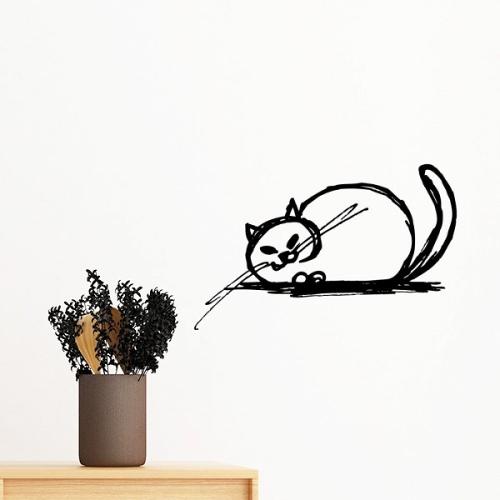 Sticker chat amovible 70cm lavable et repositionnable pour deco murale facile