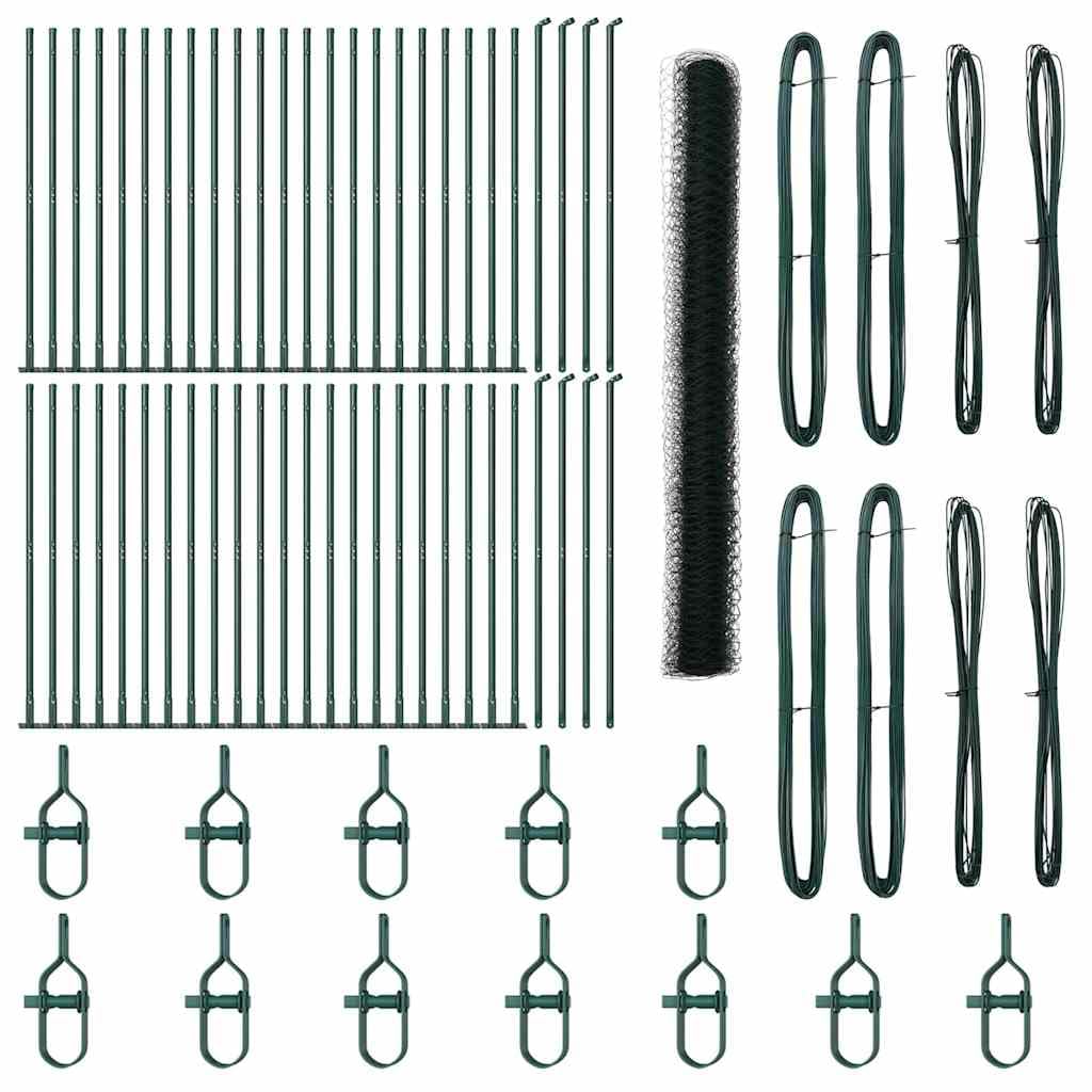 Green Steel PVC Fence Post Set 100 x 1.6m 36mm Mesh Outdoor Garden Security Barrier Durable Weather Resistant Corrosion Proof Easy Assembly Rectangle
