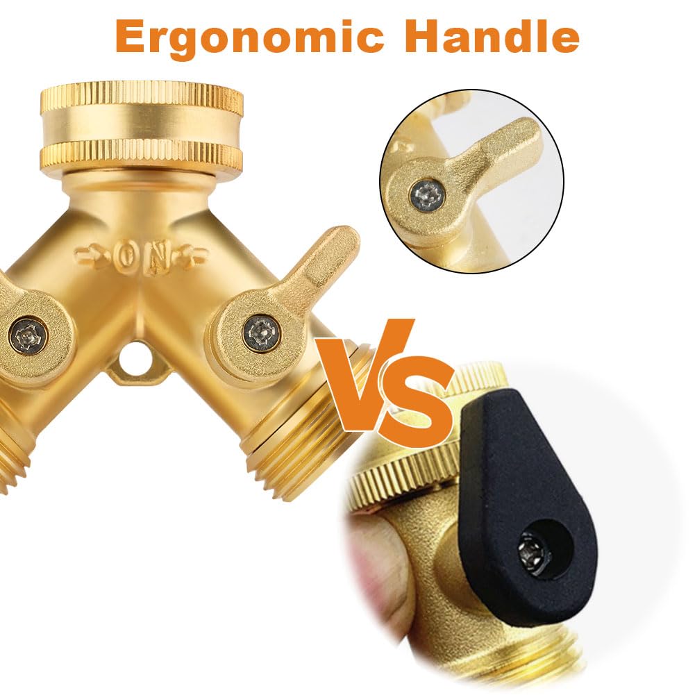 Flintronic 2 Way Brass Hose Splitter, 3/4" Tap Garden Hose Connector - Image 4