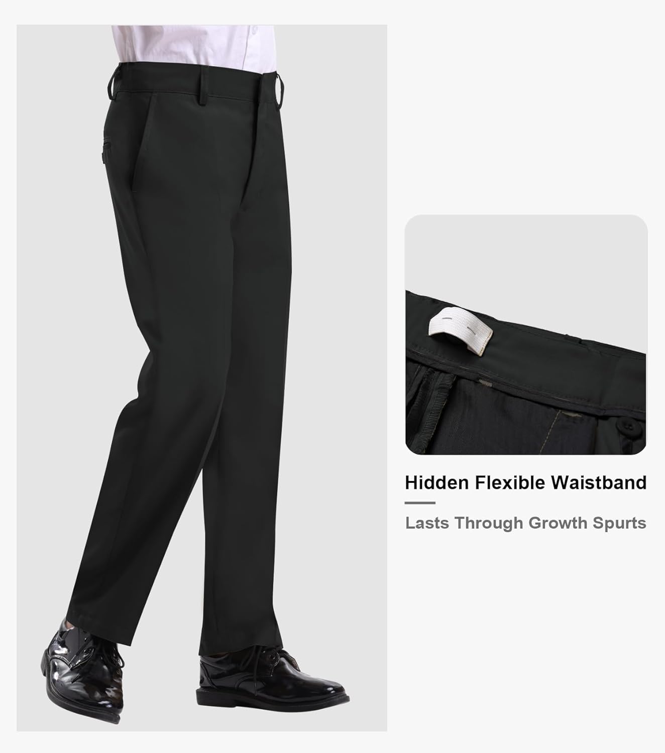 Dreammonkey Boys Dress Pants with Adjustable Waistband, Flat Front Uniform Pants for Kids & Youth（5T-20Y） - Image 3
