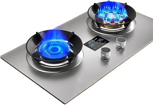 Gas Cooker, Indoor Gas Stove With Timer Function, 2 Burner Portable Gas Hob LPG/NG Cooker, Caravan Cooktop Stainless Steel Freestanding Table Top, For Home Kitchen Camping Garden CateringNG